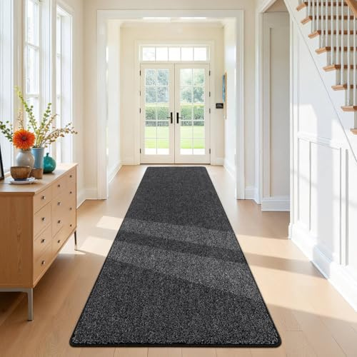 SHACOS Läufer Flur rutschfest 80x400 cm, Waschbarer Teppich Läufer Schwarz | Kurzflor Teppichläufer Lang Modern, Langer Flurläufer Weich, Küchenteppich Waschbar, für Flur, Eingang, schlafzimmer