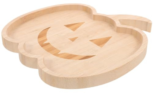 HOMSFOU Vassoio di Legno a Forma di Zucca per Halloween, Vassoio da Portata per Dessert Ampio Spazio, per Feste e Decorazioni Autunnali