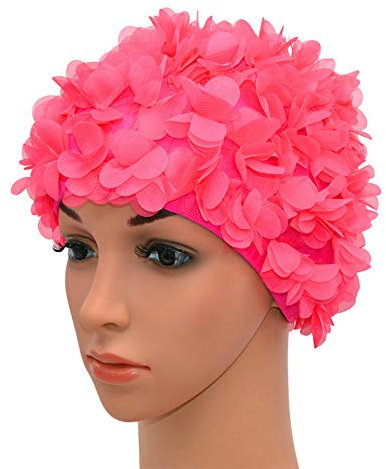 Medifier, cuffia da donna stile rétro con petali, motivo floreale, da piscina, Rose Red
