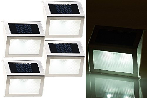 Lunartec Treppen Solarleuchten: 4er-Set Solar-LED-Wand- & Treppen-Leuchten für außen, Edelstahl, 20 lm (Solarleuchten für Treppenstufen, Solarleuchte Treppe außen, Lampen aussen)