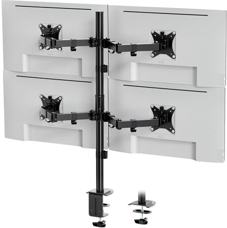 VonHaus Quad Monitor Stand for 13-32 Screens, Four Screen Monitor Desk Mount, Height Adjustable, Easy Assemble Stand with Full Tilt, Rotation & Swivel Arms, VESA: 75x75 & 100x100mm