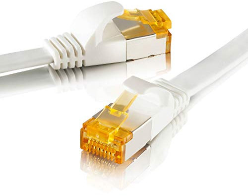 SEBSON Cable de red Ethernet 10m CAT 7 plano, LAN patch cable, 10Gbps, U-FTP apantallado, Conector RJ45 para Router, Ordenador, Módem, TV