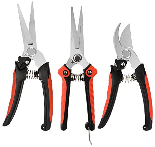 J&D Gartenschere Set, Professionelle Baumschere Bypass Schere Cutter Gartenscheren Blumenscheren Heckenschere Schere für Gartenrasenarbeiten, Edelstahlklinge Federschloss - 3 Stück