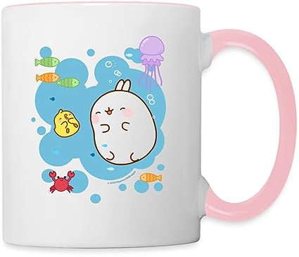 Spreadshirt Molang Piu Piu Meerestiere Abenteuer Meer Tasse Zweifarbig, One size, Weiß/Pink
