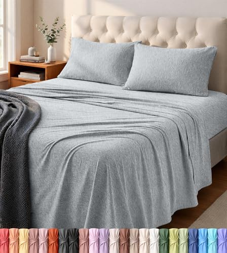 Utopia - Juego de Ropa de Cama tamaño King, sábanas de Punto Jersey, 4 Piezas, sábanas elásticas de algodón (Gris Claro Jaspeado)