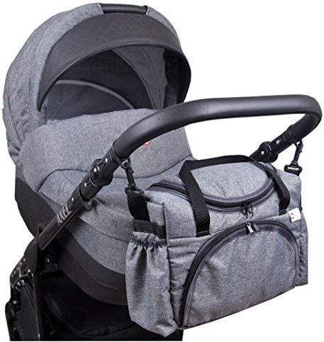BABYLUX Kinderwagentasche WICKELTASCHE Pflegetasche für Windeln Flaschen für Kinderwagen Buggy (55. Grau dunkel)