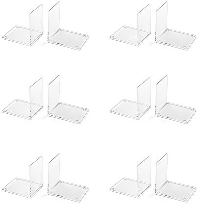 OSCO Set of 2 Acrylic Bookends with Clear Rubber Non-Slip Pads, 6 Pack, Stylish Book Supports for Desk, Office, Shelf or Home, Modern Design, H17.2 × W12 × D12 cm, Clear (Small)