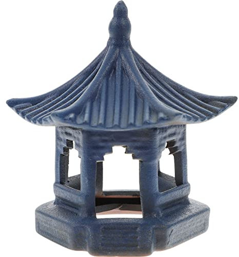 VALICLUD Mini Pagode Statue Fee Garten Miniatur Hexagon Pavilion Figurine Keramik Blumen Vase Micro Landschaft Asiatischen Zen Garten Aquarium Puppenhaus Dekoration