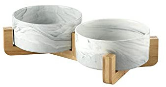 Gamelle pour Chien Personnalisé Gamelle pour Chien Double Bol en Céramique Marbré Gris pour Chien Chat Chiot Eau Nourriture Mangeoire pour Animaux Distributeur Multifonction Produit pour Animaux De