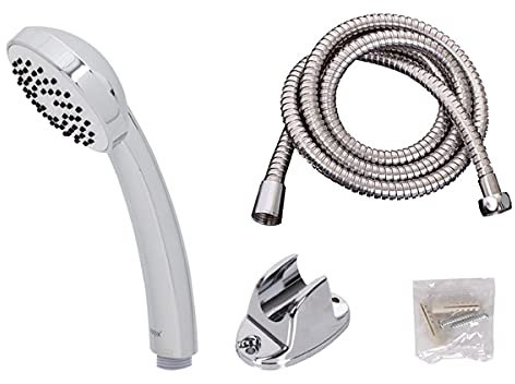 Kit Soffione Doccia con Tubo, Cornetto Telefono Doccetta Per Doccia + Tubo Flessibile Doccia 1,5M + Staffa Supporto Da Muro, Cromato e Tondo