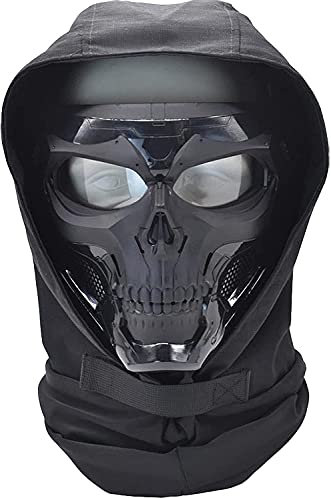 Taktische Airsoft Totenkopf Vollmaske Stretch Stoff Maske Kapuze Kopfschmuck, Dual-Mode-Tragedesign, Verstellbarer Schultergurt, 19cm*18cm