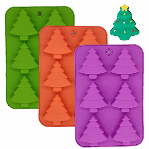 Accfore 3 Pack Albero di Natale Stampi in Silicone, 6 Cavità Caramelle vassoi di cottura per torte di vacanza, caramelle, gommosi, cioccolatini, gelatina, sapone, cubetti di ghiaccio, biscotti