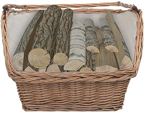 Gawany Holzkorb mit Trageriemen Brennholz-Rucksack Brennholzhalters Weide-Rucksack Kaminholzkorb Aufbewahrungskorb Brennholzkorb Wäschekorb Gemüseaufbewahrungskorb 61,5 × 46,5 × 58 cm Braun Weide