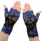 MoreChioce Damen Spitzenhandschuhe, Elegante Blumenspitze Sommer Outdoor Handschuhe, Fingerlose Sonnenschutz Handschuhe für Hochzeitsfeier Kostüme, Blau, One Size