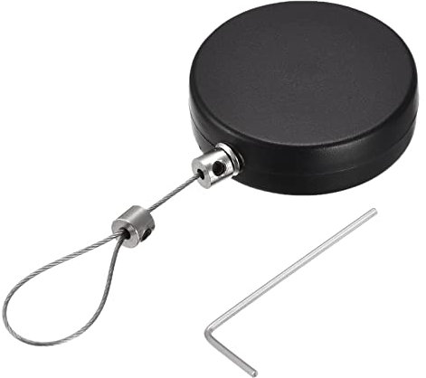 sourcing map Round Retractable Cable Lock with Self-Adhesive, Remote Control Security Lock Anti-Lost Rope Hardware Cable Lock 600g Tensile Force Black