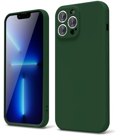 oakxco for iPhone 13 Pro Max Phone Case Liquid Silicone, Thin Slim Soft Rubber TPU Plain Smooth Gel Cover for Women Girl Aesthetic, Matte Solid Protective & Shockproof Bumper Grip, Dark Forest Green