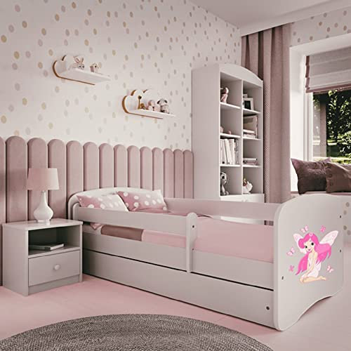 Kids Collective Kinderbett 80x160 cm mit Matratze, Rausfallschutz, Lattenrost & Schublade in weiß 80x160 Mädchen Bett rosa Fee | von 3. bis 10. Lebensjahr