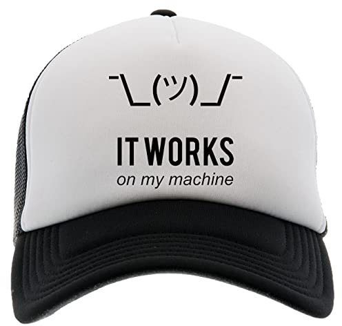 Enigmae Shrug It Works On My Machine Funny Programmer Excuse Baseball Kappe Hut Unisex Männer Frauen Schaum Vorne Mesh Zurück Schwarz Cap Foam Front Mesh Back