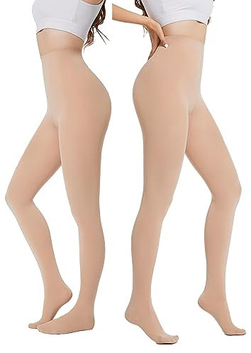 CozyWow Damen Strumpfhose Elastisch Semi Stützstrumpfhose in 25 Farben 80 DEN (2x Beige,L-XL)