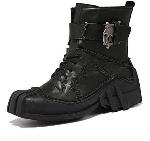 qsebhnj Leder Punk Stiefel Für Männer Schwarz,Winter Goth Dicken Boden Rock Stiefel Flache Schuhe Lässig Biker Stiefeletten,Geschenke Für Biker,Black Boots,50 EU