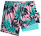 MaaMgic Homme Short de Bain 2 en 1 à séchage Rapide avec Doublure | Séchage Rapide Short de Natation décontracté Boardshorts avec Pantalon intérieur et Poche,Vert Coco Rose,M