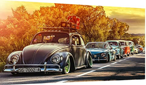 Magic Canvas Art - Bilder Oldtimer Autos Classic Käfer VW BUS Leinwandbild 1- teilig Hochwertiger Kunstdruck modern Wandbilder Wanddekoration Design Wand Bild, Größe: 120 x 80 cm