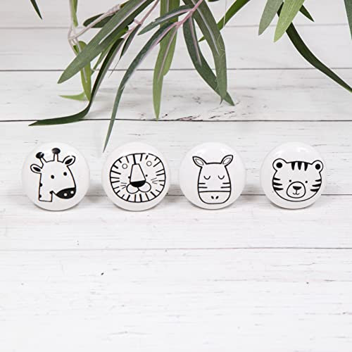 Set of 4 Safari/Jungle Animal Round Ceramic Decorative Baby Door Knobs