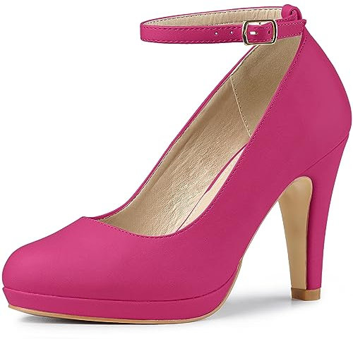 Allegra K Women's Round Toe Stiletto Heel Ankle Strap Court Shoe Hot Pink 6 UK/Label Size 8.5 US