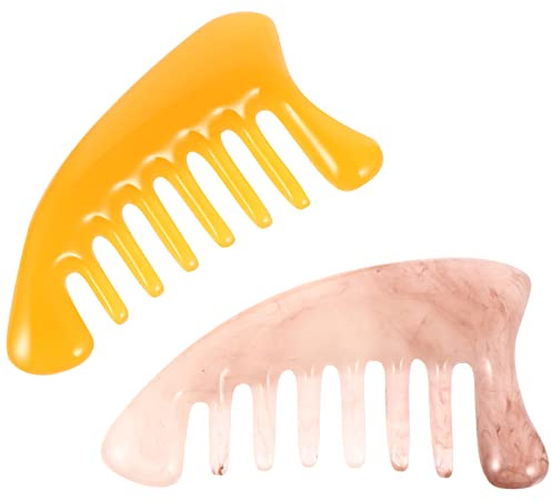 Healifty Jadestein-Massagekamm 2 Stück – Guasha-Kopfhautkamm Tragbares Gua-Sha-Scraping-Massagewerkzeug Zur Kopfpflege (Gelb + Kaffee)