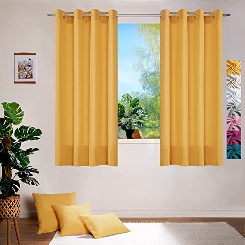 heimtexland ® Deko Vorhang Baumwolle Dekoschal Blickdicht Einfarbig Ösenschal Gardine Typ849 Gelb HxB 145x140 cm