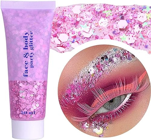 Gel Paillettes corps 50g, liquide scintillant épais de sirène, gel scintillant à paillettes longue durée pour anniversaire de mascarade de festival # rose