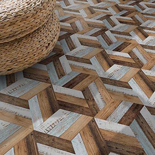 Funlife Adesivo per piastrelle pavimenti, 20 x 23 cm, 30 pezzi, imitazione maiolica piastrelle in finto cemento, legno impiombato colorato