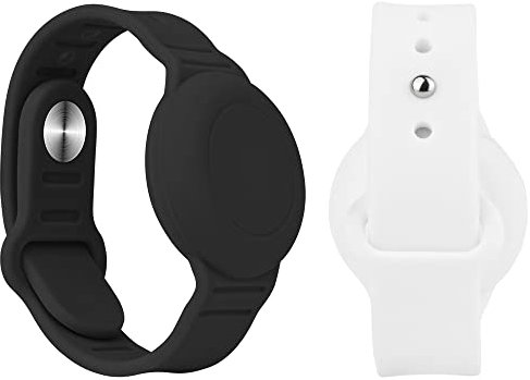 2er-Pack wasserdichtes Air-Tag-Armband,kompatibel mit Apple Air-Tag,weiches verstellbares Air-Tag-Armband,Air-Tag-Uhrband für Kinder Kleinkinder Babys ältere Menschen (Schwarz & Weiss)