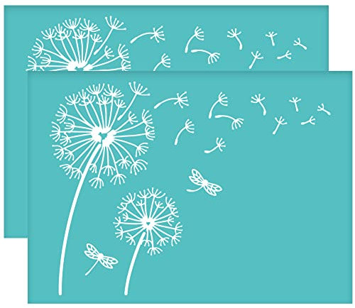 OLYCRAFT 2 Stück Selbstklebende Siebdruck Schablonen Löwenzahn Muster Mesh Transfer Schablone Libelle Muster Siebdruck Schablone Zum Malen Auf Holz DIY T Shirt Stoff - 19.5x14 cm