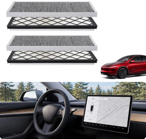 BASENOR 2026 Tesla Model Y Innenraumfilter HEPA mit Aktivkohle (4er-Pack), Luftansaugfilter-Ersatz für Model Y 2020–2026 Juniper Accessories