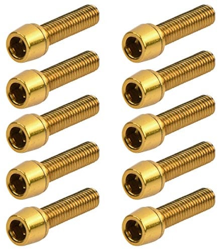 10 Stück Fahrrad Vorbau Schrauben, M5 x 20 mm Fahrradschaftschrauben mit Unterlegsscheiben, Fahrrad Kegelschrauben, Fahrrad Stamm Bolzen, Kegelkopf Schraube für Mountainbike (Golden)
