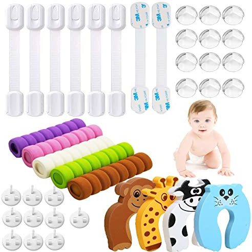 Baby Proofing Kits, Child Safety Cupboard Locks Table Corner Protectors for Kids Door Finger Pinch Guards Safety Baby Home Socket Covers (39Pcs)