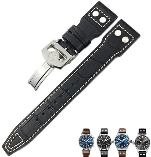 BONOOL 20mm 21mm 22mm Lederarmband Schwarz Blau Braun Uhrenarmband für IWC Pilot Mark PORTUGIESER Portofino für Herrenarmband