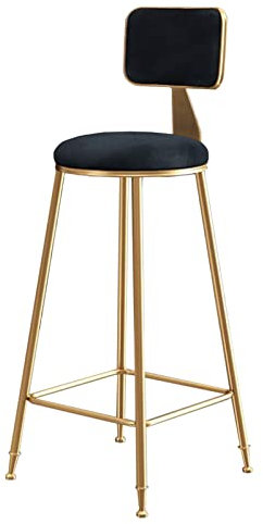 Barhocker aus Metall, moderner Stuhl mit Rückenlehne, Samtsitz, Stuhl mit goldenem Rahmen und geräuscharmer rutschfester Unterlage, Barhocker für Küchentheke, Restaurant (Farbe: Schwarz) Interesting