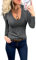Fessceruna Sudadera de manga larga para mujer, cuello de pico, color liso, corte ajustado, básico, camiseta informal, gris oscuro, S