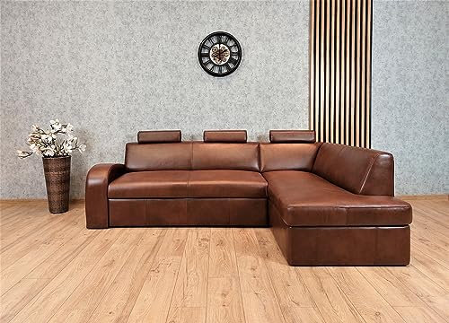 Quattro Meble Echtleder Ecksofa Antalya II 3z 245 x 164cm Leder Sofa Couch mit Schlaffunktion, Bettkasten und Kopfstützen Eck Couch Echt Leder Antique Ecke (245x164 cm Ecke Rechts)