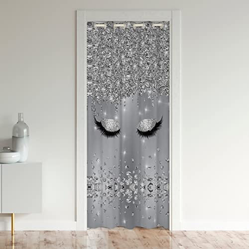 Loussiesd Wimpern Glitzer Fenster Schwarze Vorhänge Augen Muster Grau Türvorhang 106x203cm Raumverdunkelung Stylish Modern Simple Lieblich Schwarze Vorhänge für Vorhang für Innentür Raumteiler