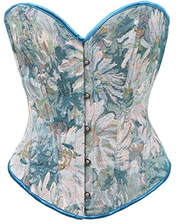 bslingerie Women Retro Vintage Victorian Push Up Bustier Going Out Crop Top Tank Top Corset Corset, Blue Floral, Large