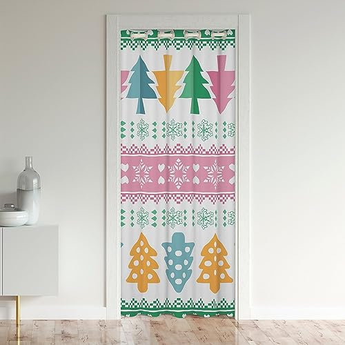 richhome Bunte Weihnachtsbäume Türvorhang 1 Panel, 86x203, Aquarell Geometrie Schneeflocken Diamanten Privatsphäre Tür Drape für Schlafzimmer Dekor, Dots Blau Gelb Pink Druck Türvorhang
