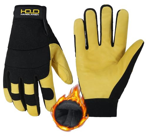 HANDLANDY Winter Work Gloves, Insulated Leather Working Gloves for Men Women Flexible & Durable Warm Lined Freezer Gloves for Cold Weather Medium