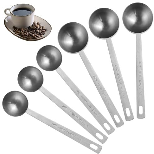 6Pcs Stainless Steel Coffee Scoops, LIUCONGBD Coffee Measuring Spoons, 3Pcs Tablespoon (15ML) and 3Pcs Tablespoon (30ML) Long Handle Spoons for Ground Coffee Milk Powder Brewing Tea Sugar Flour