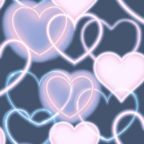 Neon Heart Wall Navy Pink Wallpaper - Modern Contemporary Trendy Stylish - Children's Room Feature Wall