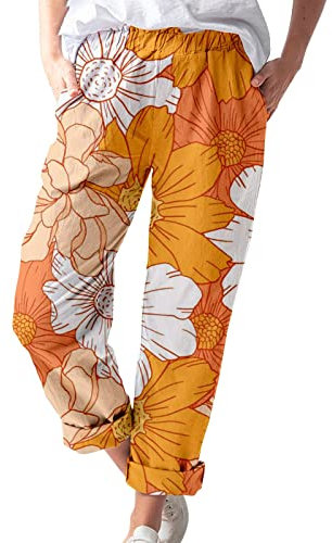 Jogging Damenhosen Schwarz Mit Druck Bequeme Hose Damen Freizeit Haushose Langgröße Freizeithosen Große Größen Outdoorhose Sommer Elastisch Relaxhose Hosen Baumwolle Lockere Outdoor (Orange, XXXXL)