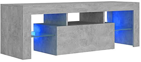 SECOLI Mueble de TV LED de 120 cm, con iluminación LED, mesa de televisión, color gris hormigón, mueble de TV LED, 120 x 35 x 40 cm