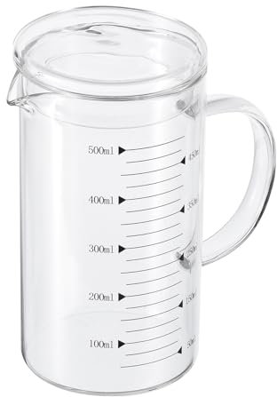 Patikil 500ml Glass Measuring Cup, 3.3 Borosilicate Graduated Black Printed Scale Liquid Measure Beaker with Glass Lid and V-Shaped Spout for Kitchen